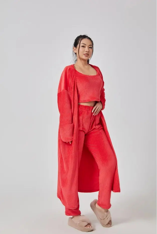 Cozy Pajama Set, 3 Piece Lounge Set, Cute Loungewear, Warm Suit Sets, Matching Set, Lounge Set, 3 Piece Pant Sets, Women Winter Dress - ITX WEARS