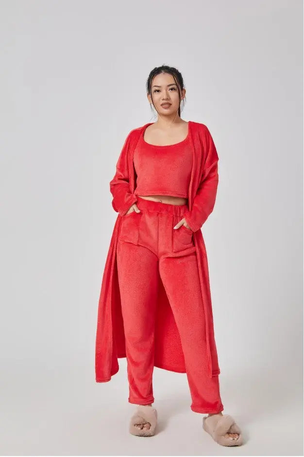 Cozy Pajama Set, 3 Piece Lounge Set, Cute Loungewear, Warm Suit Sets, Matching Set, Lounge Set, 3 Piece Pant Sets, Women Winter Dress - ITX WEARS