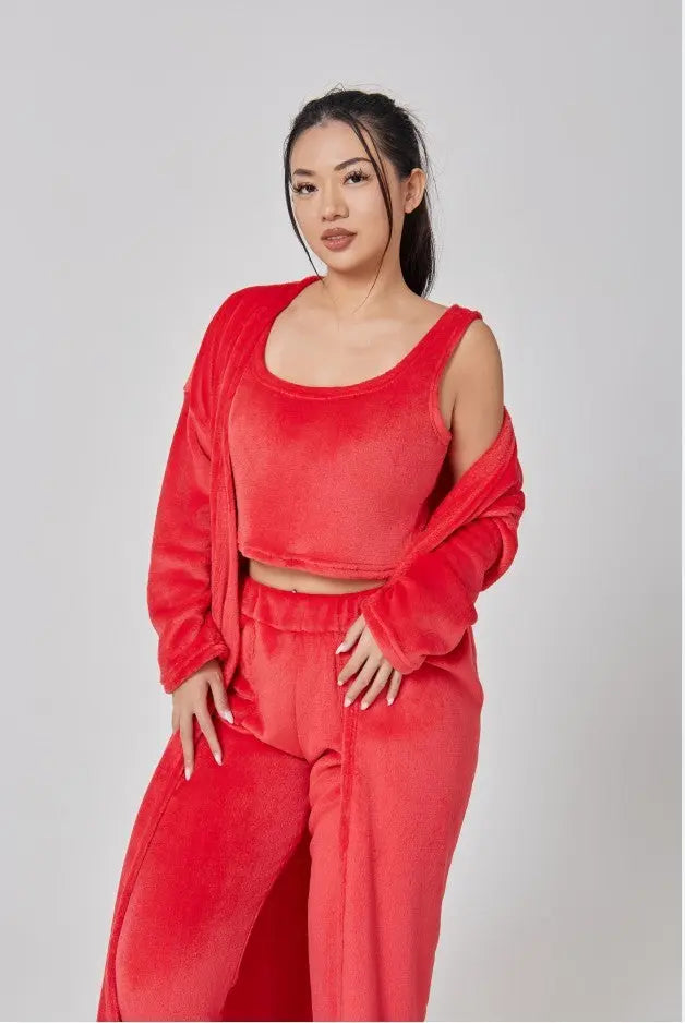 Cozy Pajama Set, 3 Piece Lounge Set, Cute Loungewear, Warm Suit Sets, Matching Set, Lounge Set, 3 Piece Pant Sets, Women Winter Dress - ITX WEARS