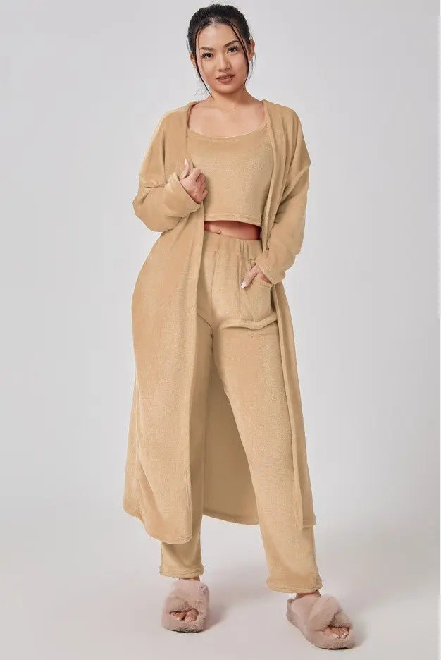 Cozy Pajama Set, 3 Piece Lounge Set, Cute Loungewear, Warm Suit Sets, Matching Set, Lounge Set, 3 Piece Pant Sets, Women Winter Dress - ITX WEARS