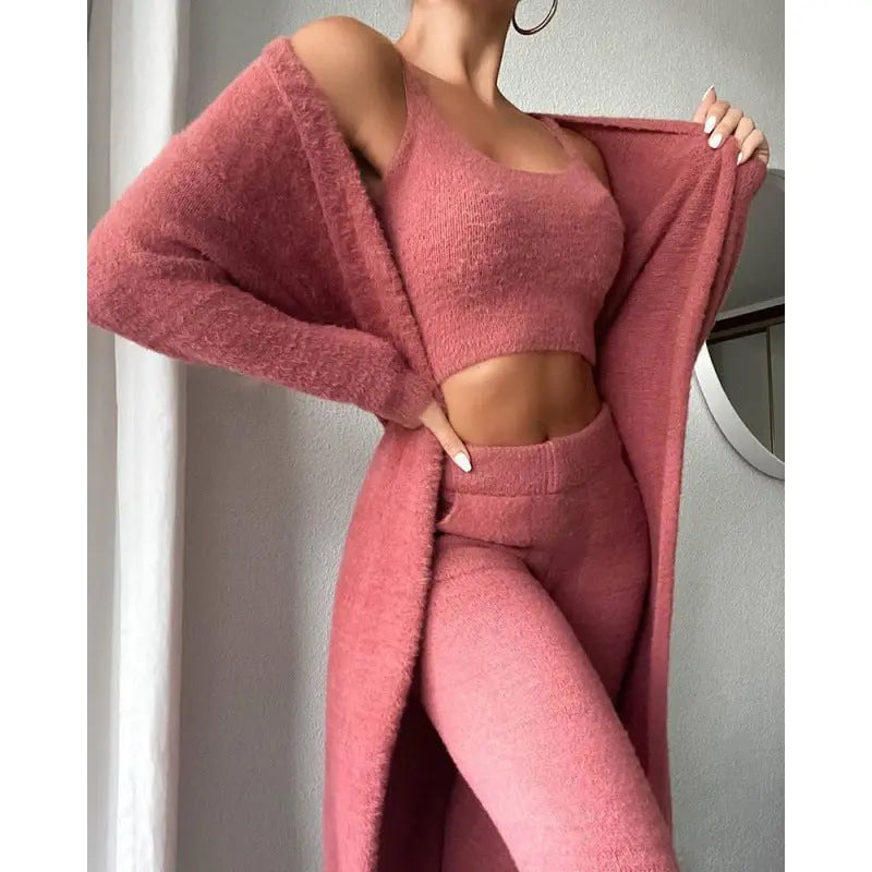 Cozy Pajama Set, 3 Piece Lounge Set, Cute Loungewear, Warm Suit Sets, Matching Set, Lounge Set, 3 Piece Pant Sets, Women Winter Dress - ITX WEARS